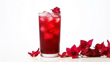 Photo of a Hibiscus Iced Tea drink isolated on white background. Generative AI