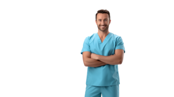 caucasien Jeune médecin avec bras franchi transparent Contexte png fichier - ai génératif