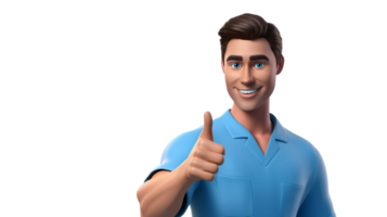 3d render caucasian young man nurse male cartoon character giving a thumbs-up transparent background png file - Ai Generative