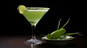 Photo of a Grasshopper drink isolated on black background. Generative AI