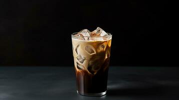 Photo of a Grass Jelly drink isolated on black background. Generative AI