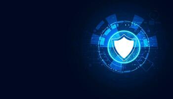 Abstract background concept shield and circle shield cyber security online theft protection on hi tech blue vector