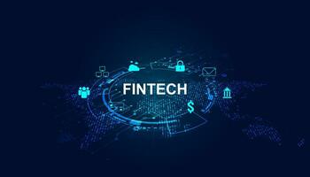 Abstract FinTech Finance and map dots Technology applied in the icons financial business On a modern blue background, futuristic. vector