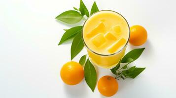 Photo of a Fresh Orange Juice drink isolated on white background. Generative AI