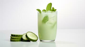 Photo of a Cucumber Lemonade drink isolated on white background. Generative AI