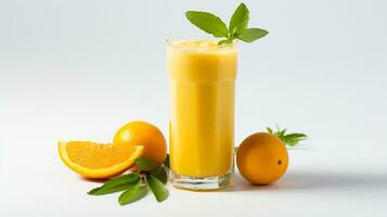 Photo of a Fresh Orange Juice drink isolated on white background. Generative AI