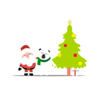 santa claus and polar bear christmas tree illustration png