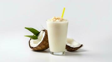 Photo of a Coconut Pina Colada Smoothie isolated on white background. Generative AI