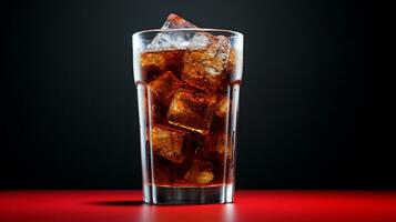 Photo of a Coca-Cola drink isolated on black background. Generative AI