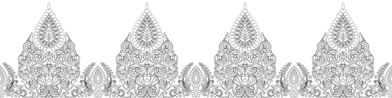 Traditional Indian paisley pattern. Horizontal flowers, black lines. png