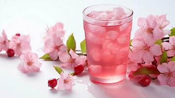 Photo of a Cherry Blossom Tea drink isolated on white background. Generative AI