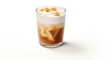 Photo of a Caramel Macchiato drink isolated on white background. Generative AI