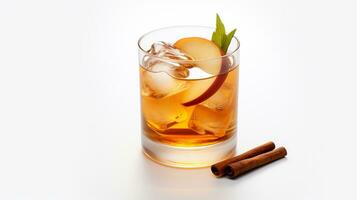 Photo of a Cinnamon Apple Tea drink isolated on white background. Generative AI