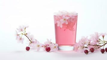 Photo of a Cherry Blossom Tea drink isolated on white background. Generative AI