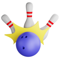 Bowling ball hit bowling pins clipart flat design icon isolated on transparent background, 3D render sport and exercise concept png