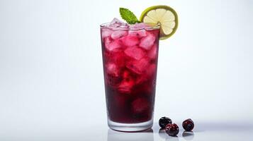 Photo of a Blueberry Iced Tea drink isolated on white background. Generative AI