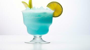 Photo of a Blue Lagoon Cocktail drink isolated on white background. Generative AI