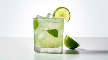 Photo of a Caipirinha drink isolated on white background. Generative AI