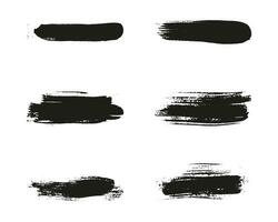 Brush Stroke Paint Set, Dirty Paintbrush Stripes. Black Grunge Scratch Line Ink. Abstract Design, Grungy Texture Background. Brushstroke Watercolor Splash Collection. Isolated Vector Illustration.