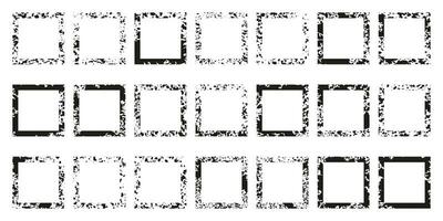 Square Grunge Texture Frame Set. Paint Brush Spray, Black Dirty Form Geometric with Splash Effect. Blank Retro Border. Rough Frame Collection. Abstract Design. Isolated Vector Illustration.