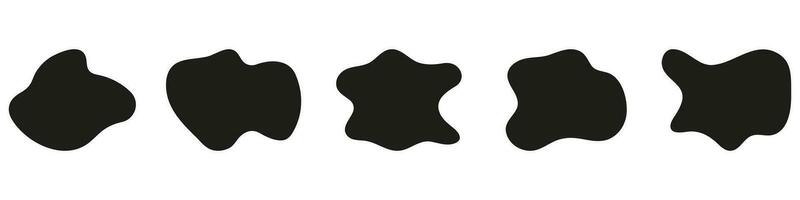 Random Circle Blob Collection. Black Round Liquid Silhouette Form. Irregular Organic Shape On White Background. Asymmetric Blotch Set. Fluid Splodge. Isolated Vector Illustration.