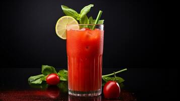 Photo of a Bloody Mary drink isolated on black background. Generative AI