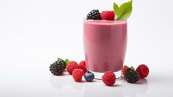 Photo of a Berry Smoothie isolated on white background. Generative AI