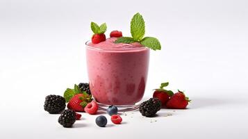 Photo of a Berry Smoothie isolated on white background. Generative AI