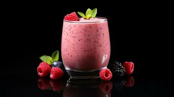 Photo of a Berry Smoothie isolated on black background. Generative AI