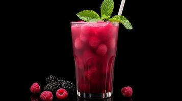 Photo of a Blackcurrant Juice drink isolated on black background. Generative AI