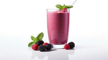 Photo of a Berry Smoothie isolated on white background. Generative AI