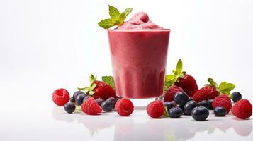 Photo of a Berry Smoothie isolated on white background. Generative AI