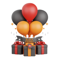 3d rendering balloon black friday sale isolated useful for sale, discount, promo and marketing png