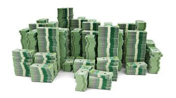 Big stack of Colombian peso notes. A lot of money isolated on white background. 3d rendering of bundles of cash photo