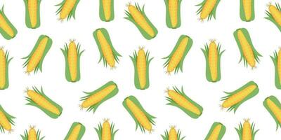 Seamless pattern with corn cobs with yellow corn grains and green leaves . Repeatable illustrations of the ripe corn on the cob. Vector