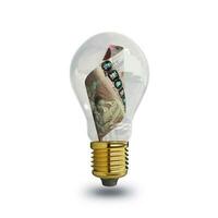 3d rendering of Botswanan Pula note inside transparent light bulb isolated on white background, creative thinking. Making money by solving problem. idea concept photo