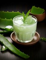 Photo of some Aloe Vera Drink drink elegantly plated on a table. Generative AI