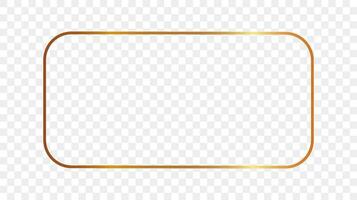 Gold glowing rounded rectangular frame isolated on background. Shiny frame with glowing effects. Vector illustration.
