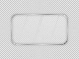 Glass plate in rounded rectangular frame isolated on background. Vector illustration.