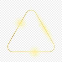 Gold glowing rounded triangle frame isolated on background. Shiny frame with glowing effects. Vector illustration.