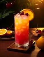 Photo of some Tequila Sunrise drink elegantly plated on a table. Generative AI