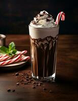 Photo of some Peppermint Mocha drink elegantly plated on a table. Generative AI