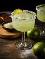 Photo of some Margarita drink elegantly plated on a table. Generative AI