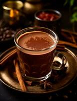 foto de algunos mexicano caliente chocolate bebida esmeradamente chapado en un mesa. generativo ai