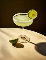 Photo of some Margarita drink elegantly plated on a table. Generative AI