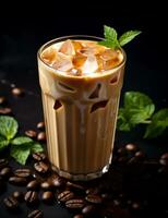 Photo of some Iced Chai Latte drink elegantly plated on a table. Generative AI