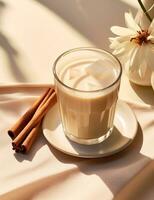 Photo of some Hot Vanilla drink elegantly plated on a table. Generative AI