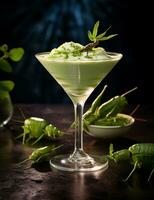 Photo of some Grasshopper drink elegantly plated on a table. Generative AI