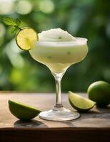 Photo of some Frozen Margarita drink elegantly plated on a table. Generative AI