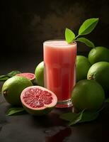 Photo of some Guava Juice drink elegantly plated on a table. Generative AI